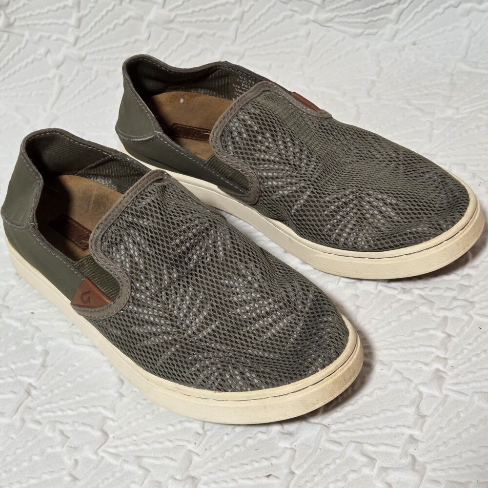 OluKai Pehuea Green Mesh Slip On Sneakers Drop In Heel Coastal Comfort Wmns Sz 6